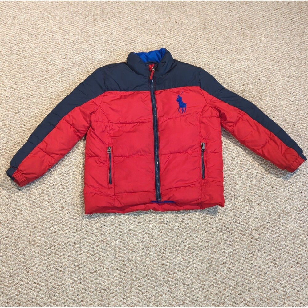 Polo Ralph Lauren Puffer Jacket Kids Youth 7 Red Blue Big Pony Pockets Outdoor